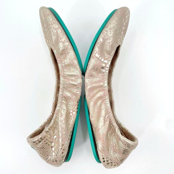 Tieks Romantic Blush Leather Ballet Flats Rose Gold Snakeskin Shiny Metallic 6 - Picture 4 of 16